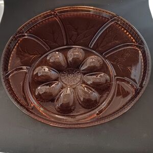 Vintage Amber Indiana glass, Tree of life Deviled egg plate